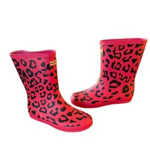 Hunter First Classic Rain Boots Kids Girls 4 Pink Leopard Hybrid Print Adventure